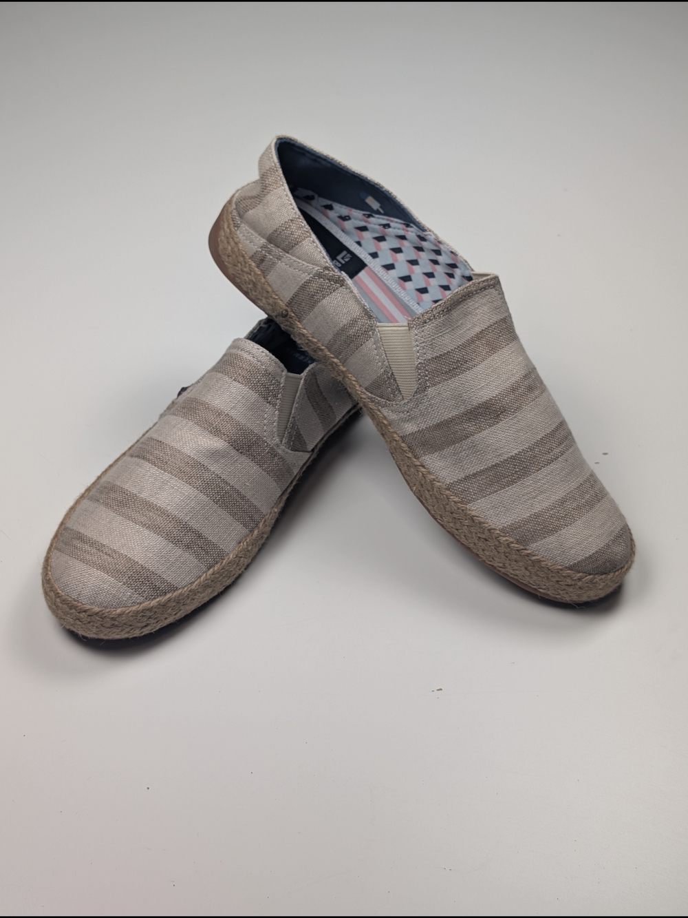 NWT Ben Sherman Mens Taupe Beige Striped Espadrille Slip On Loafers Size 9.5